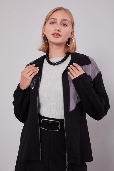 Levidor Black Shoulder Sequin Detailed Skirt Set