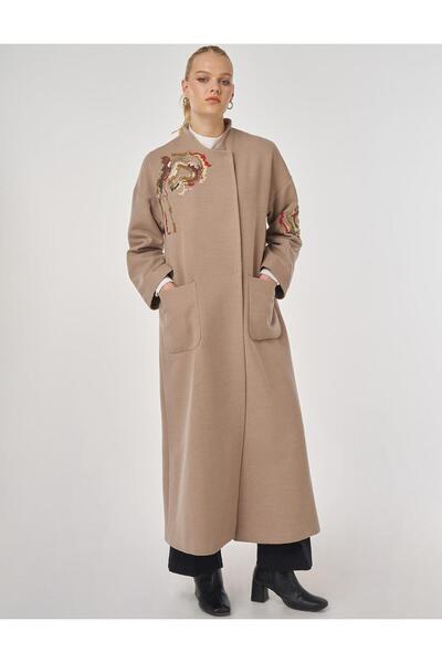 Kayra Embroidered Cashmere Coat Mink