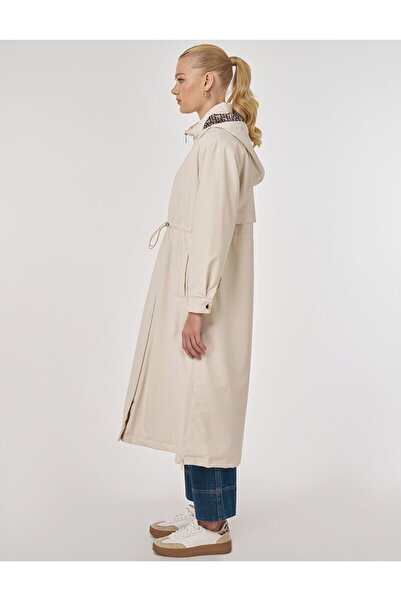 Kayra Zipper Detailed Faux Leather Anorak Coat Cream