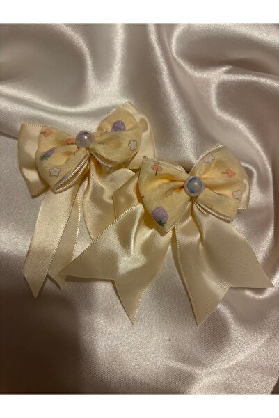 Defne Kids Accsessories 2’li Sarı Renk Desenli Saten Kurdele Klips Toka | Çoc...