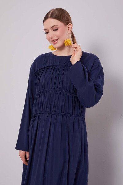 Levidor Το Navy Blue Gather Λεπτομερές Φόρεμα