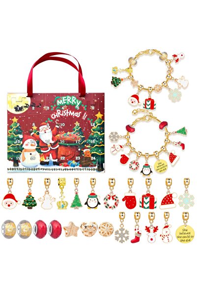 NO BRAND صندوق تقويم مجيء عيد الميلاد المجيد يحتوي على أقراط وقلادات وصندوق ه...