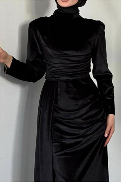 TRENDTESETTÜR Women's Black Velvet Evening Dress t 4288