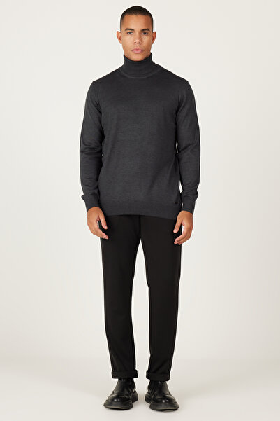 ALTINYILDIZ CLASSICS Anthracite-Melange Wool Standard Fit Regular Cut Full Turtleneck Knitwear Sweater