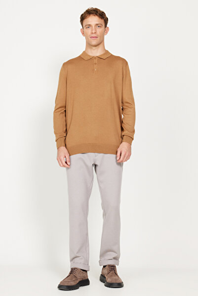 ALTINYILDIZ CLASSICS Camel Wool Standard Fit Regular Cut Polo Neck Knitwear Sweater