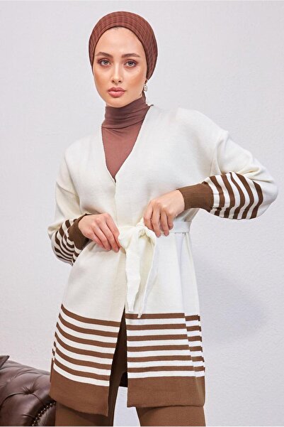TRENDTESETTÜR Women's Taba Belted Knitwear Cardigan t 3708-1