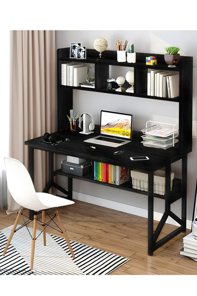 ZUIHAO مكتب كمبيوتر مع رف كتب، مكتب منزلي بتصميم موفر للمساحة، مكتب كتابة