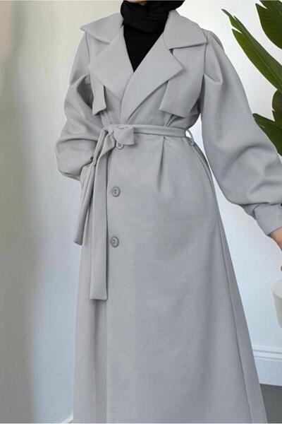 TRENDTESETTÜR Women's Gray Belted Cardigan Coat t 3526