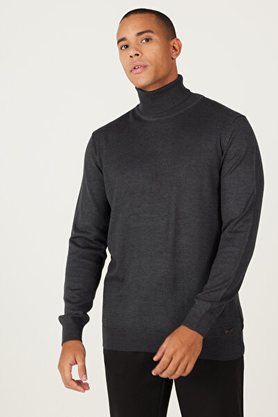 ALTINYILDIZ CLASSICS Anthracite-Melange Wool Standard Fit Regular Cut Full Turtleneck Knitwear Sweater