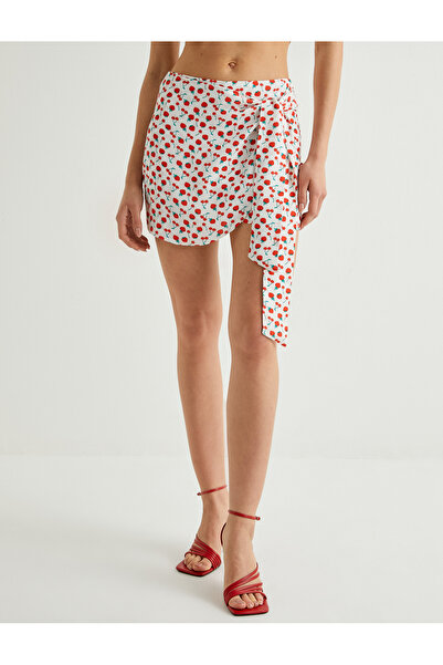 Koton Fruit Patterned Mini Skirt with Tie Detail