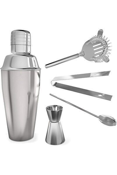 Generic 6Pcs Cocktail Shaker Home Bar Set Stainless Steel Drink Mixing Tools Kit 550Ml, Silver