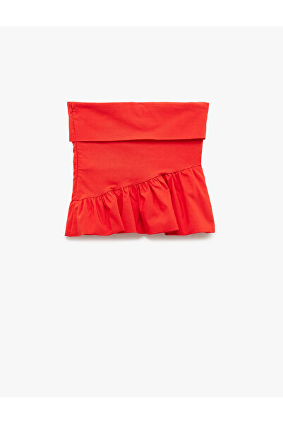 Koton Ruffled Strapless Blouse with Cat Detail