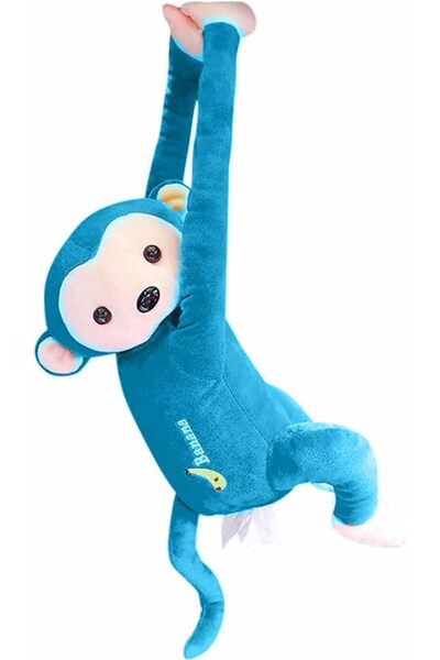 Margoun حامل غطاء علبة مناديل على شكل قرد مخملي للسيارة والمنزل (أزرق)