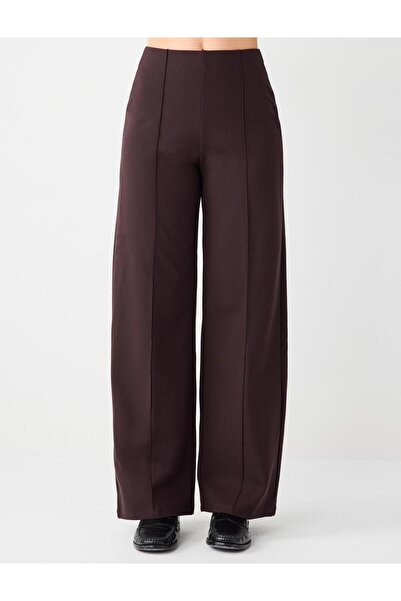 Jimmy Key Pantaloni Bitter Brown Wide Leg talie înaltă Long din material subțire