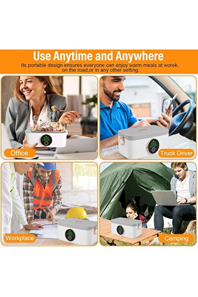 Generic Rechargeable Electric Lunch Box Cordless Food Warmer 16000mAh Battery Portable 1.2L Stainless Steel