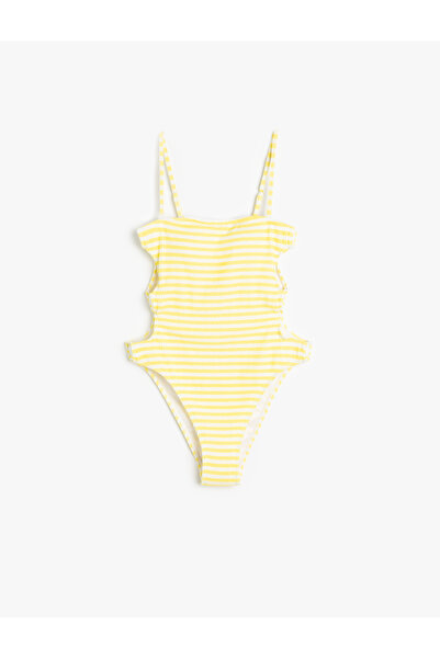 Koton Striped Strapless Swimsuit with Seashell Accessory Detail