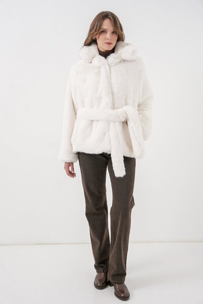 ALPACO Plush Faux Fur Coat 5234 - Ecru