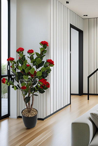 Yapay Çiçek Deposu Yapay Gül Ağacı 106 cm Kırmızı