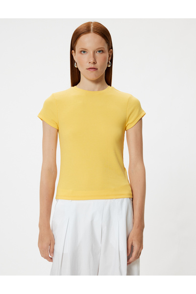 Koton Basic Corded Fabric T-Shirt Short Sleeve Crew Neck Slim Fit