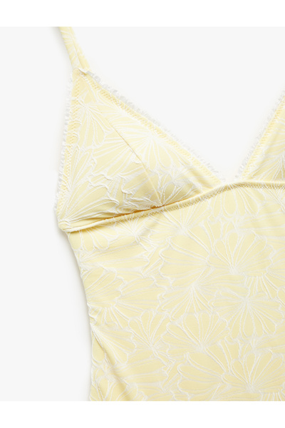 Koton Floral Textured Thin Strap Swimsuit