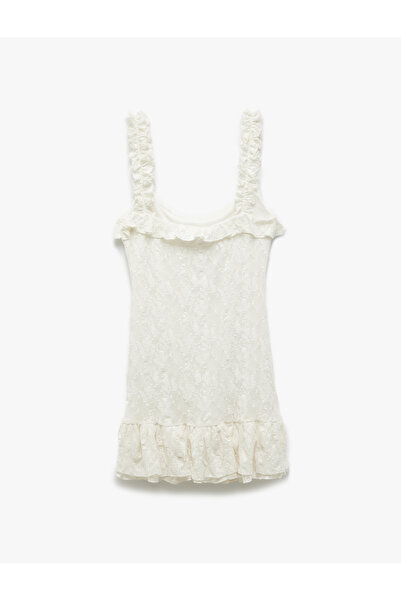 Koton Slim Fit Lined Ruffled Strap Lace Mini Dress