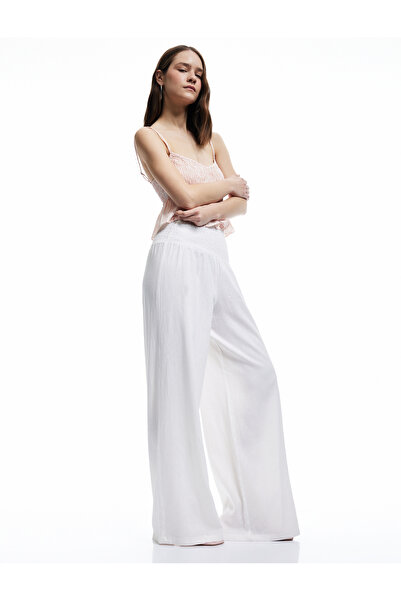Koton Buy Gipeli Comfortable Fit Linen Blend Wide Leg Trousers