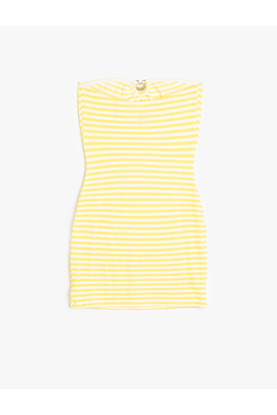 Koton Μίνι στράπλες φόρεμα παραλίας με υφή ριγέ και αξεσουάρ από κοχύλια