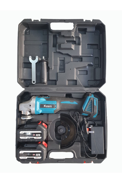 Generic Cordless Metal Cutting Grinder, 48V, 4.5-inch, with Two Batteries and Charger, Blue/Black, Hard Carr