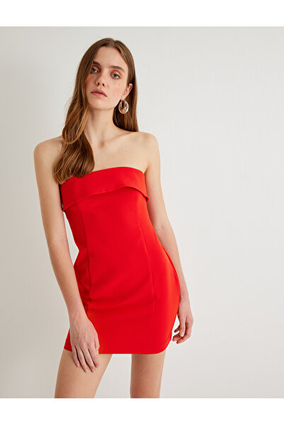 Koton Mini Straplez Elbise Kat Detaylı