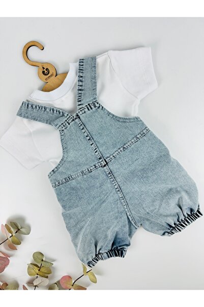 BEBERAZZİ Denim Salopet Jumpsuit with Teddy Bear on the Front and T-Shirt