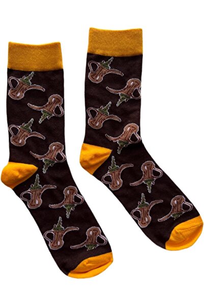 Generic Traditional Dallah Coffee Socks - Black & Gold - Comfortable Cotton - Authentic Saudi Pattern - 3 Pa