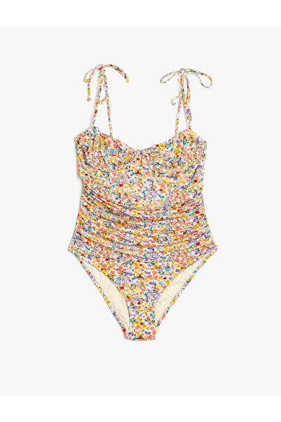 Koton Λουλουδάτο μαγιό με λεπτές τιράντες και λεπτομέρεια με κορδόνια στο λαιμό