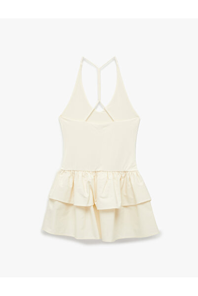 Koton Backless V Halter Neck Ruffle Mini Dress