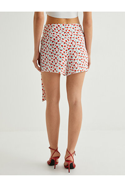 Koton Fruit Patterned Mini Skirt with Tie Detail