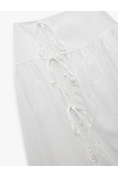 Koton Cotton Tie Detail Bow Bell Cut Midi Flared Skirt