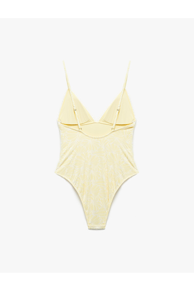 Koton Floral Textured Thin Strap Swimsuit