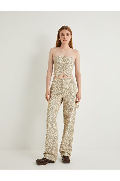 Koton Strapless Leopard Print Bustier with Buttons