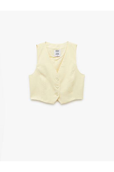 Koton Cotton Lined V-Neck Sleeveless Viscose Short Vest