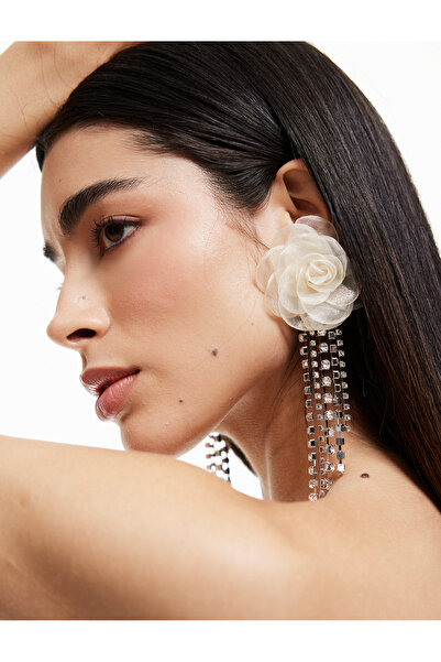 Koton Large Size Dangle Stone Detailed Flower Earrings