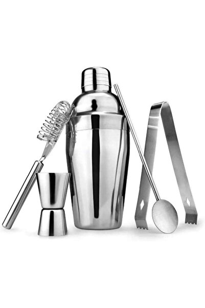 Generic 6Pcs Cocktail Shaker Home Bar Set Stainless Steel Drink Mixing Tools Kit 550Ml, Silver