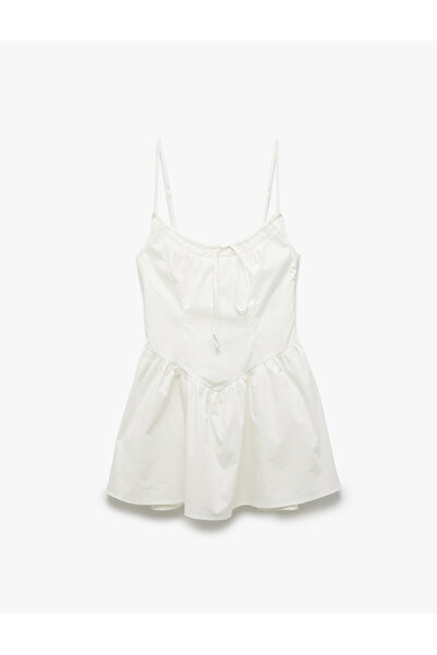 Koton Cotton A-Line Mini Dress with Slim Straps and Front Tie Detail