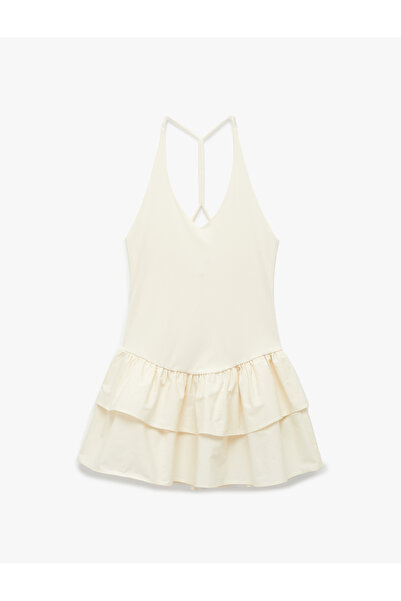 Koton Backless V Halter Neck Ruffle Mini Dress