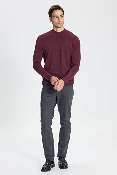AC&Co / Altınyıldız Classics Burgundy Standard Fit Half Turtleneck Cotton Patterned Knitwear Sweater