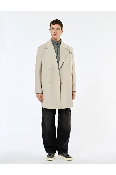 Koton Long Sleeve Pocketed Buttoned Double-Breasted Collar Long Cashmere Coat