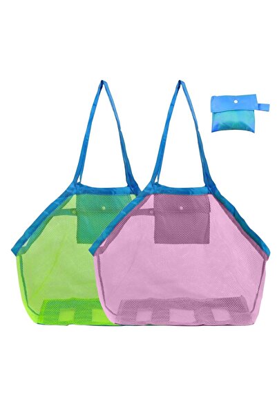 JZS حقيبة شاطئ شبكية كبيرة جدًا مقاومة للرمال لحمل الألعاب والمناشف