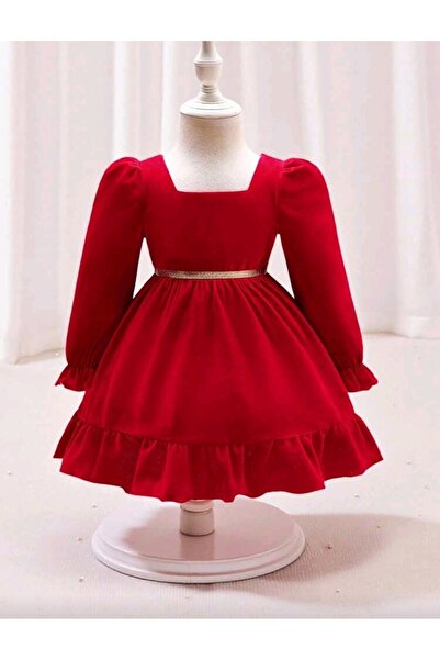 OEM Red velvet dress, long sleeve, 6-9 months, 74 cm
