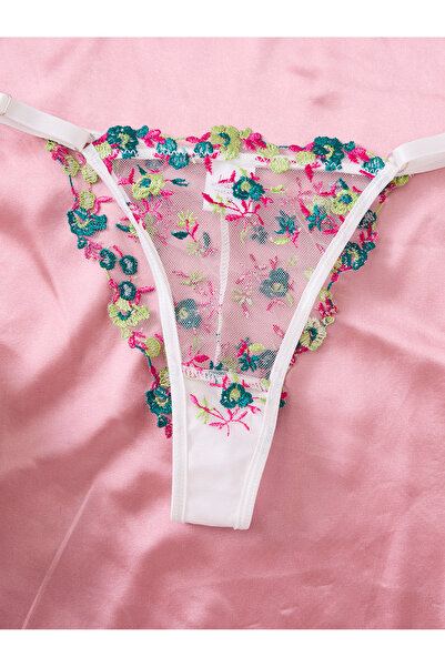 Sthxyfaith Womens 2 Piece Sexy Cute Underwire Push Up Strappy Heart Embroidered Mesh Sheer Lingerie Set