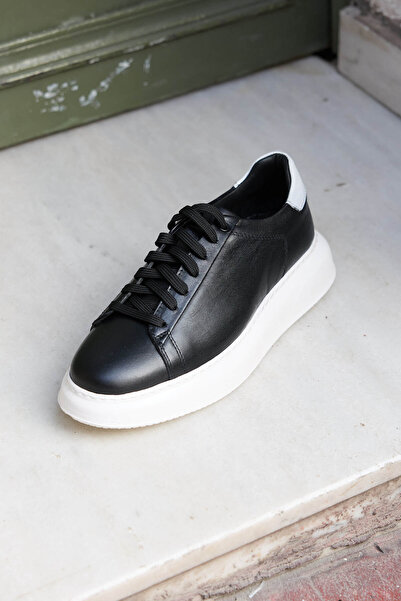 Vantaggio Sorento Black 100% Genuine Leather Men's Sneaker Shoes