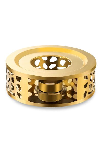 JZS سخان إبريق الشاي من الفولاذ المقاوم للصدأ مع حامل شمعة الشاي باللون الذهبي