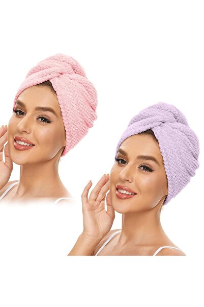 JZS منشفة شعر من الألياف الدقيقة، مضادة للتجعد وسريعة الجفاف مع زر، قطعتين